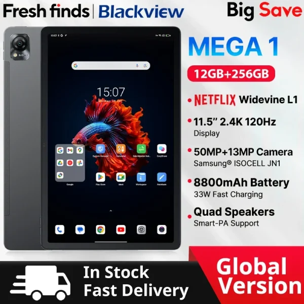 【World Premiere】Blackview MEGA 1 Tablet 11.5 inch 2.4K 120Hz Display 12GB 256GB 8800mAh 50MP+13MP Camera 33W Fast Charging